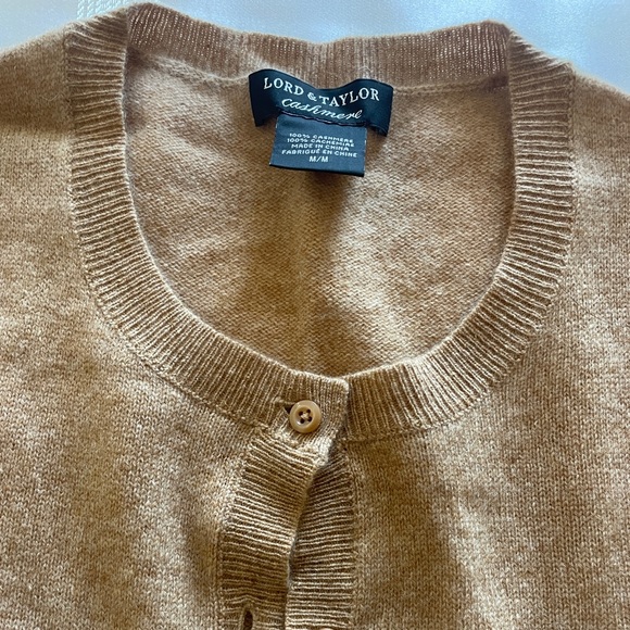 Like New, Lord & Taylor Tan 100% Cashmere Cardigan Sweater - Picture 4 of 4